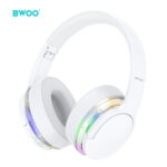 BWOO Over Ear Noise Cancelling Wireless Headset with RGB Lights BT V5.4 – White