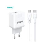 BWOO CDA157C-C 20W USB-C + USB-A Wall Charger with Type-C Cable – White